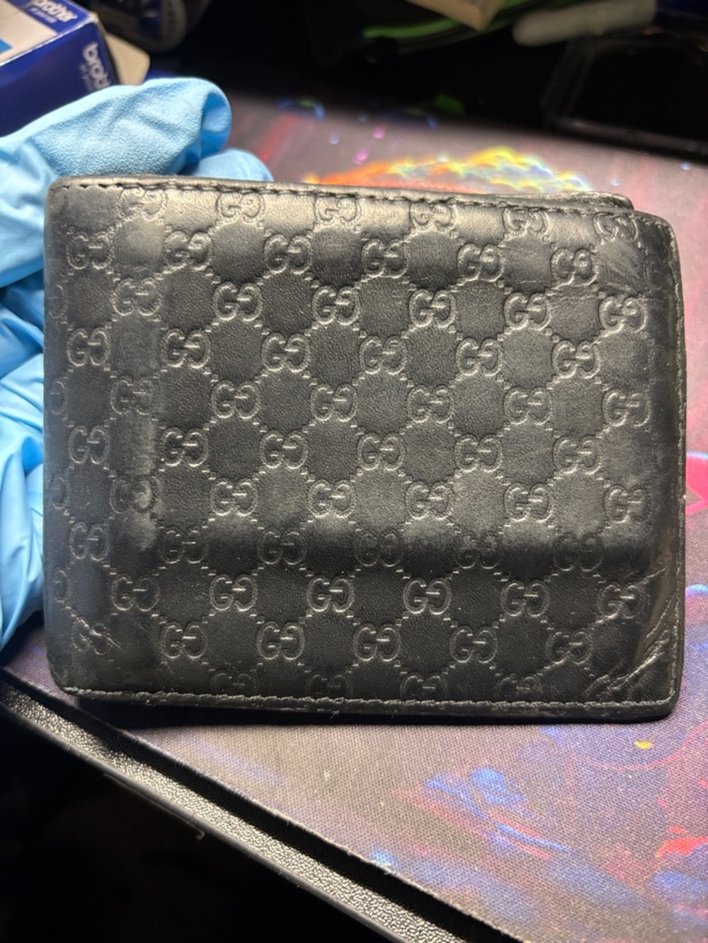 Men’s Black Embossed GG Leather Card Holder